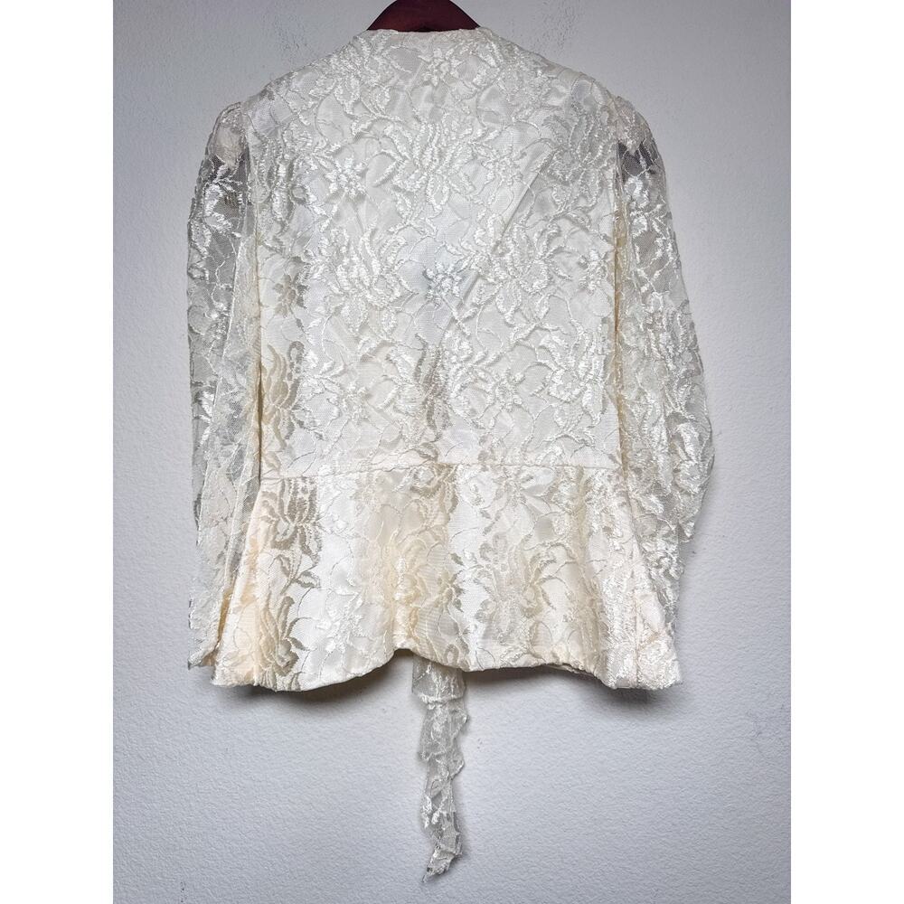 Vintage Lace Peplum Blouse Ivory Romantic Bridal Cottagecore Puff Sleeve Top - Picture 10 of 16
